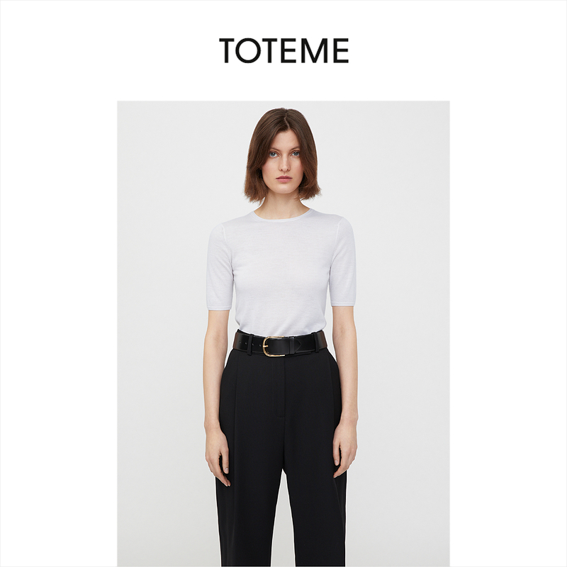 TOTEME女装骨白色薄款圆领短袖针织T恤上衣