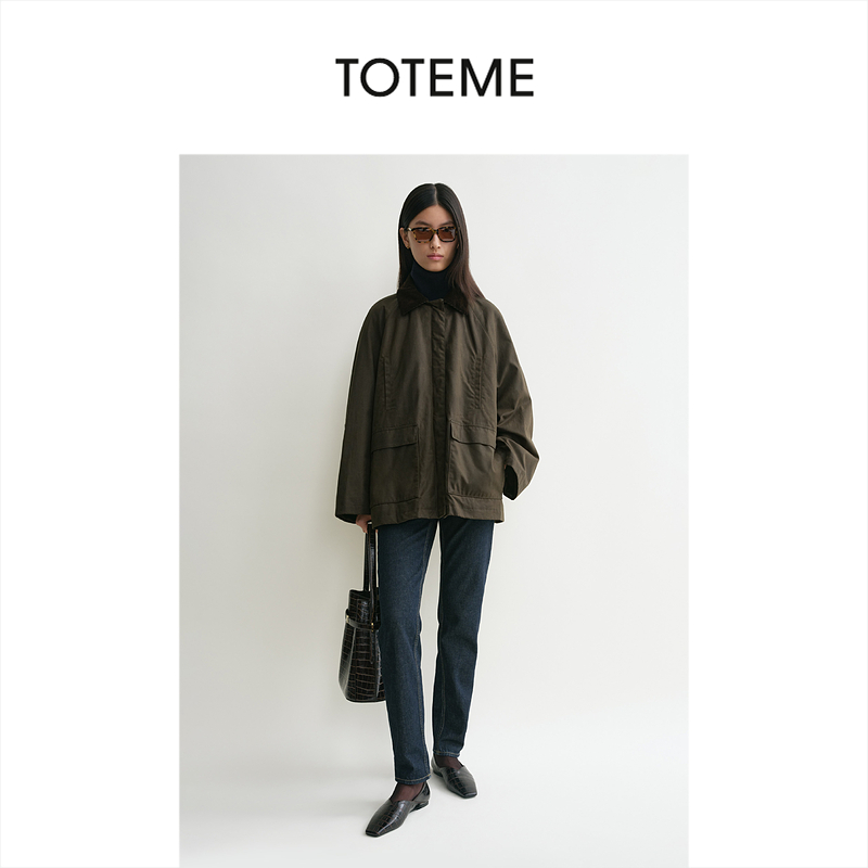 TOTEME女装打蜡棉布拼接挺括工装风油布夹克外套