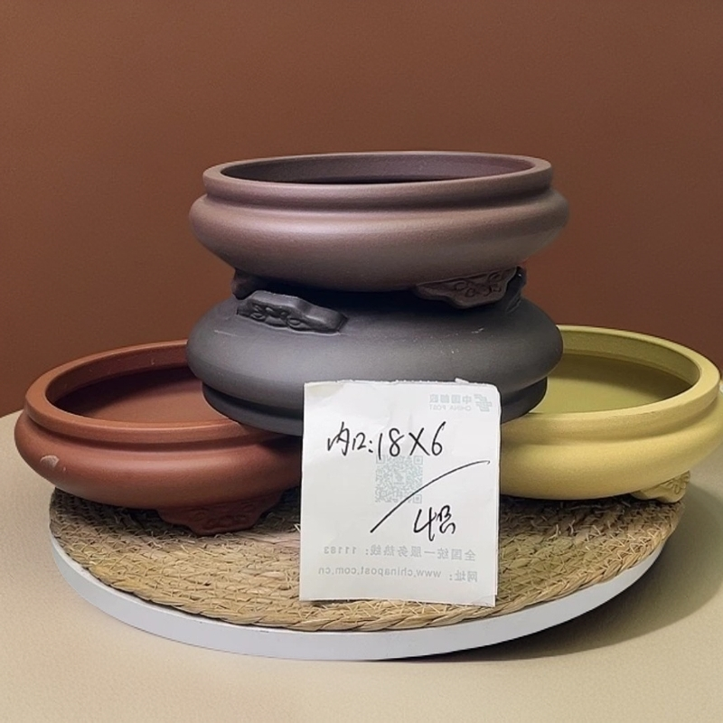 紫砂花盆。小蔡陶艺香炉款。4个颜色。