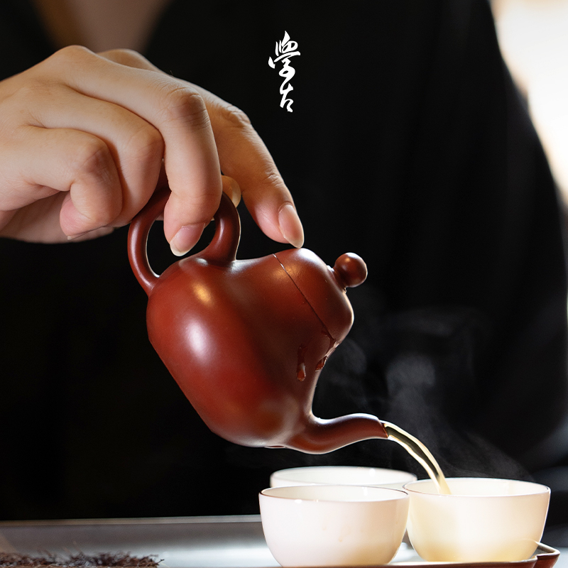 学古|潮州朱泥思亭壶 中式复古手工拉胚泡茶品茗把玩壶80ml100ml