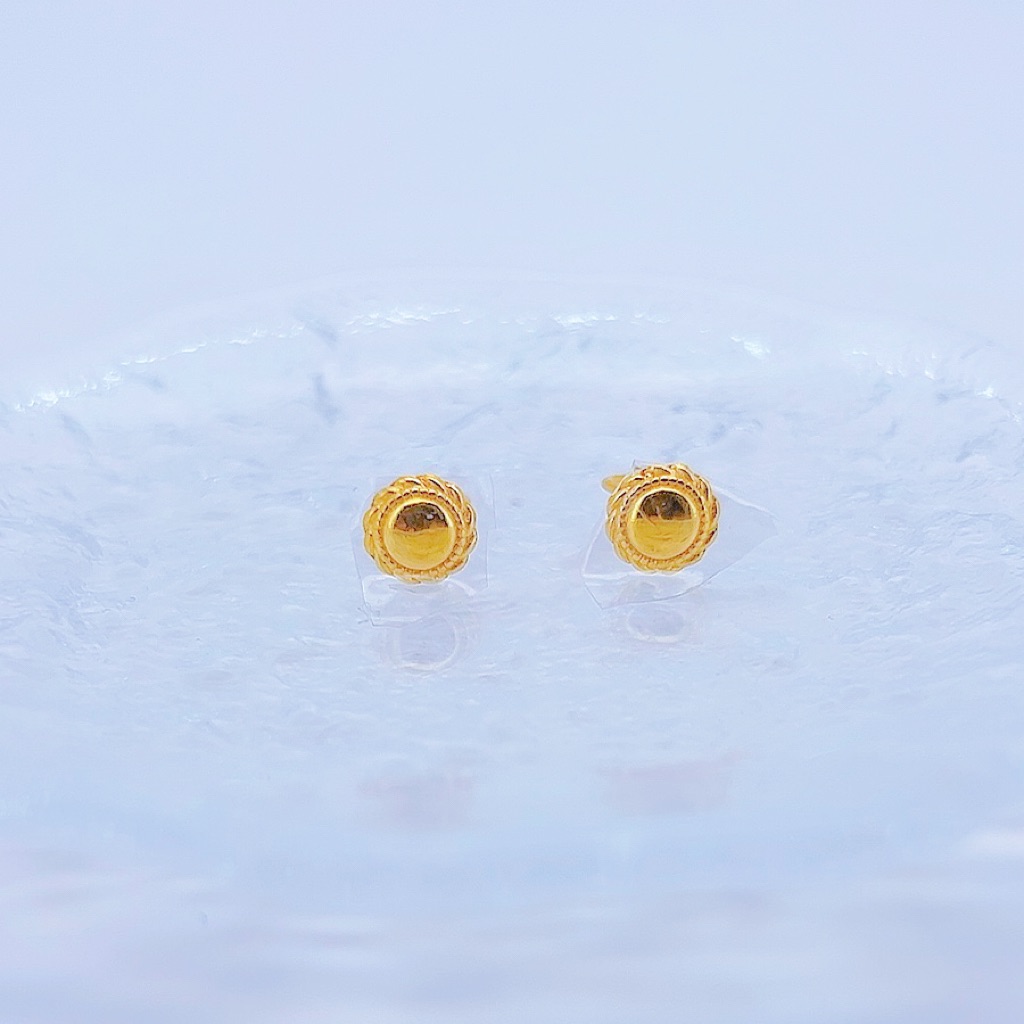 足金999 黄金花边纽扣弯针耳钉 5G 1.6 2413003610