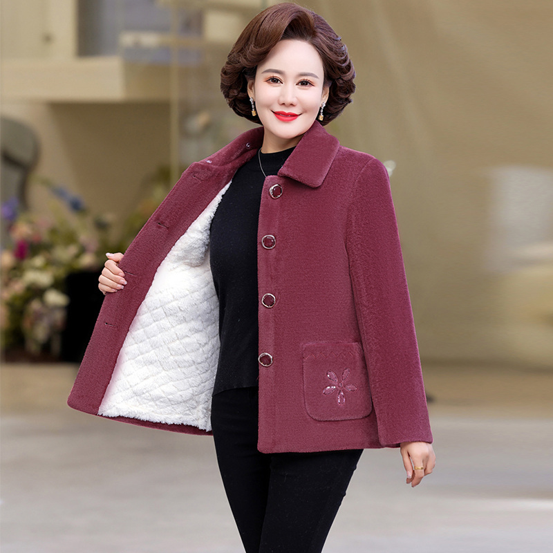 妈妈洋气春秋大码中年单排扣加厚装秋冬加绒外套上衣中老年女冬装