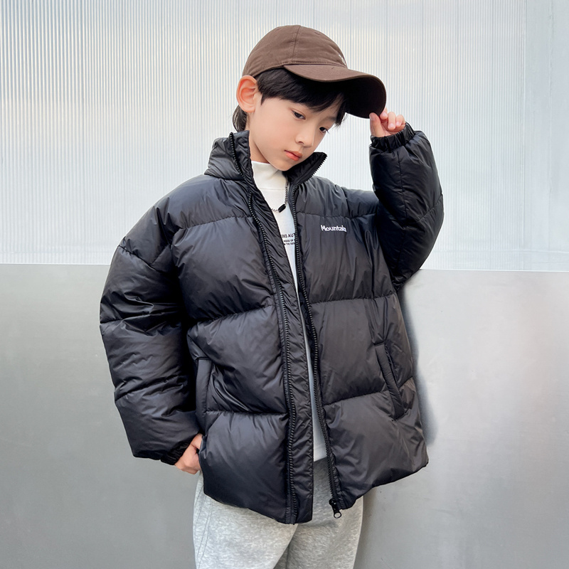 男童短款羽绒服2023年新款中大儿童冬装加厚白鸭绒面包服外套时尚