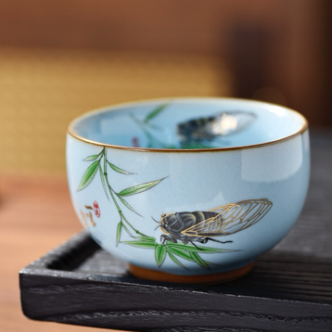 天青一鸣惊人禅定杯150毫升汝窑开片
