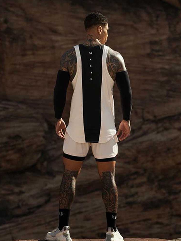 弹力吸汗拼接撞色男士户外训练无袖紧身肌肉运动修身背心B-1