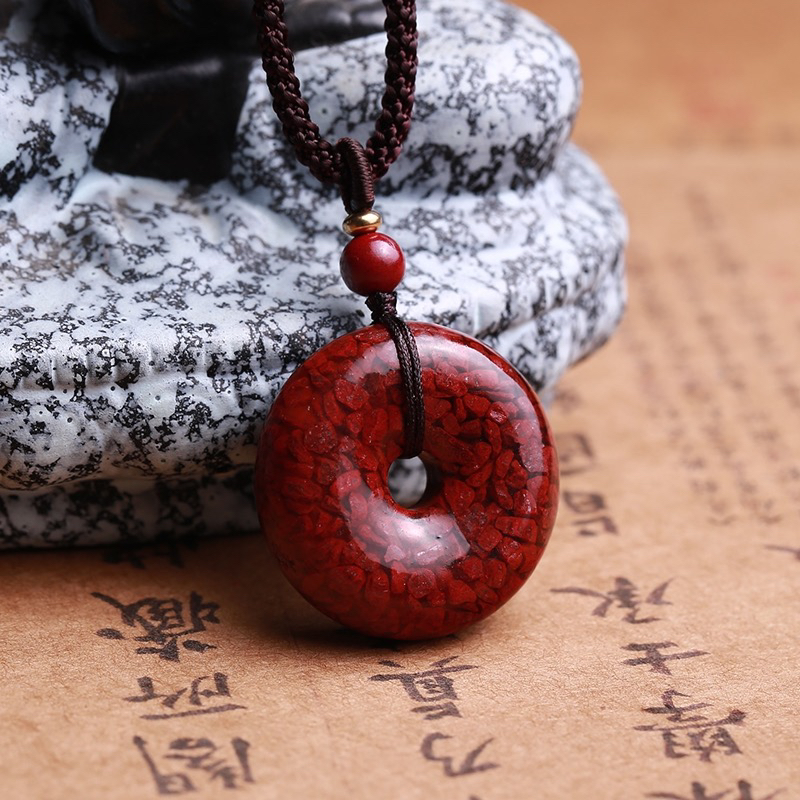 含辰砂工艺品088晶体砂平安扣吊坠送吊坠绳朱砂
