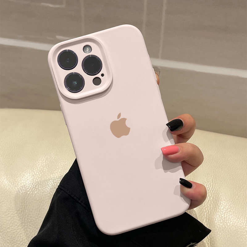 ins粉白色iPhone15液态精孔硅胶手机壳苹果15/14/12pro简约防摔xr
