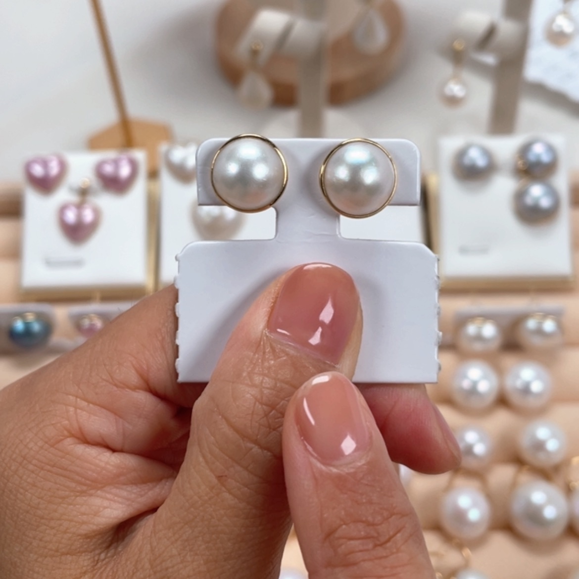 【闪购商品】拼合珍珠（马贝珠）耳饰18K金镶嵌10-11