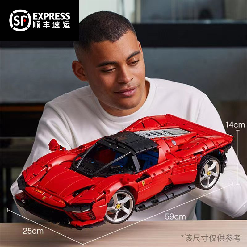 1:8跑车法拉利SP3赛车积木模型高难度拼装汽车机械玩具男孩礼物