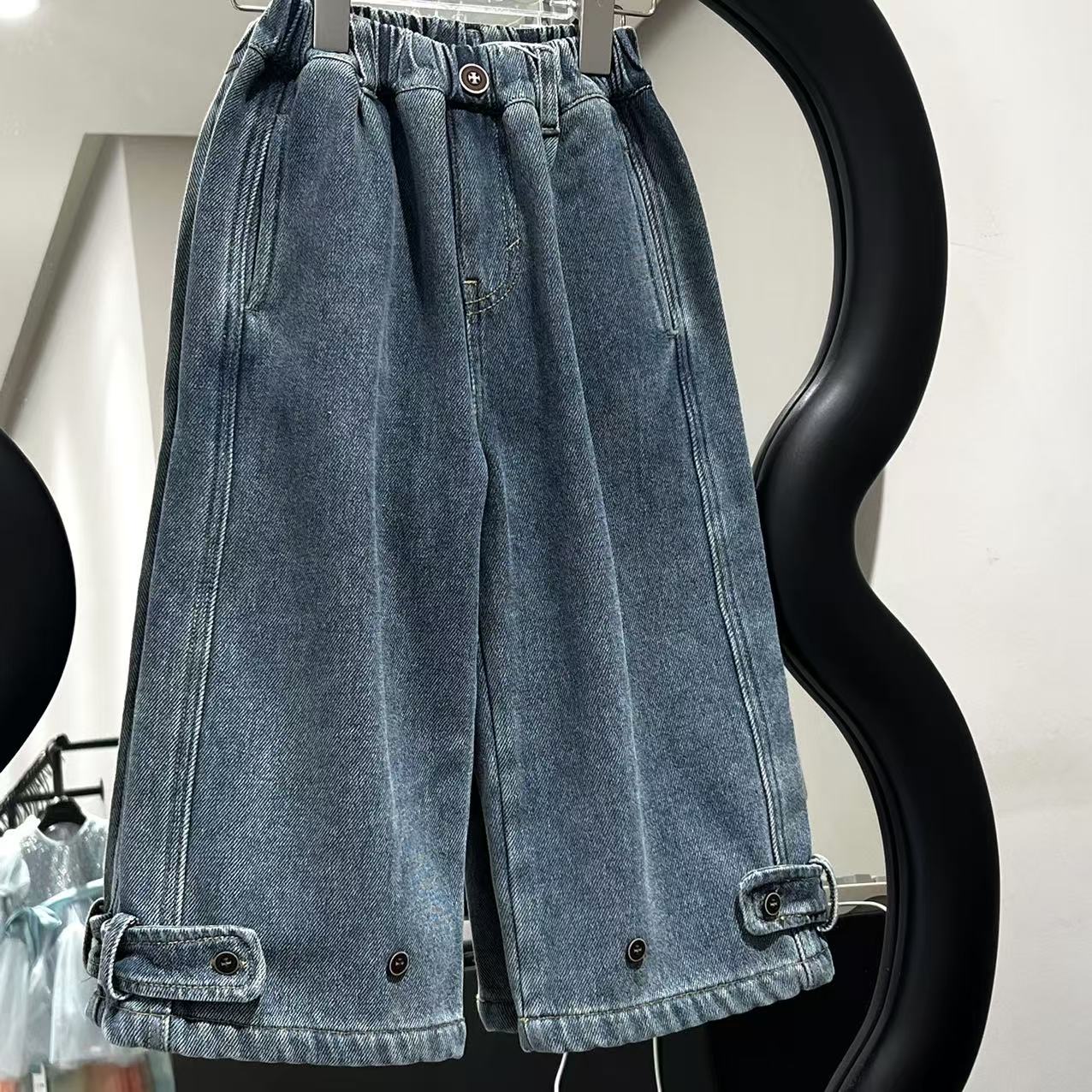 棉小九 儿童一体绒纽扣加绒牛仔裤（中童）771255