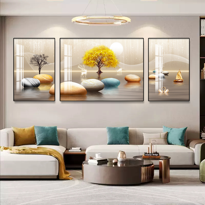 客厅装饰画高级感轻奢三联画现代简约大气墙画新款沙发背景墙挂画
