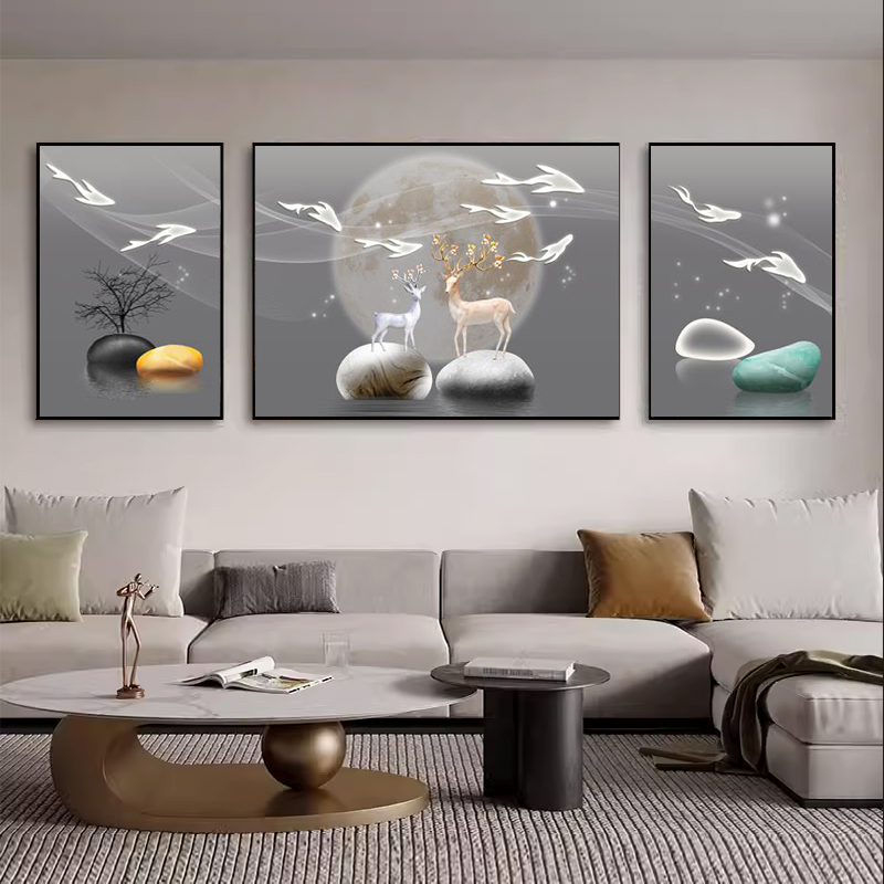 轻奢客厅装饰画简约现代沙发背景墙玄关抽象装饰画大气三联高档画