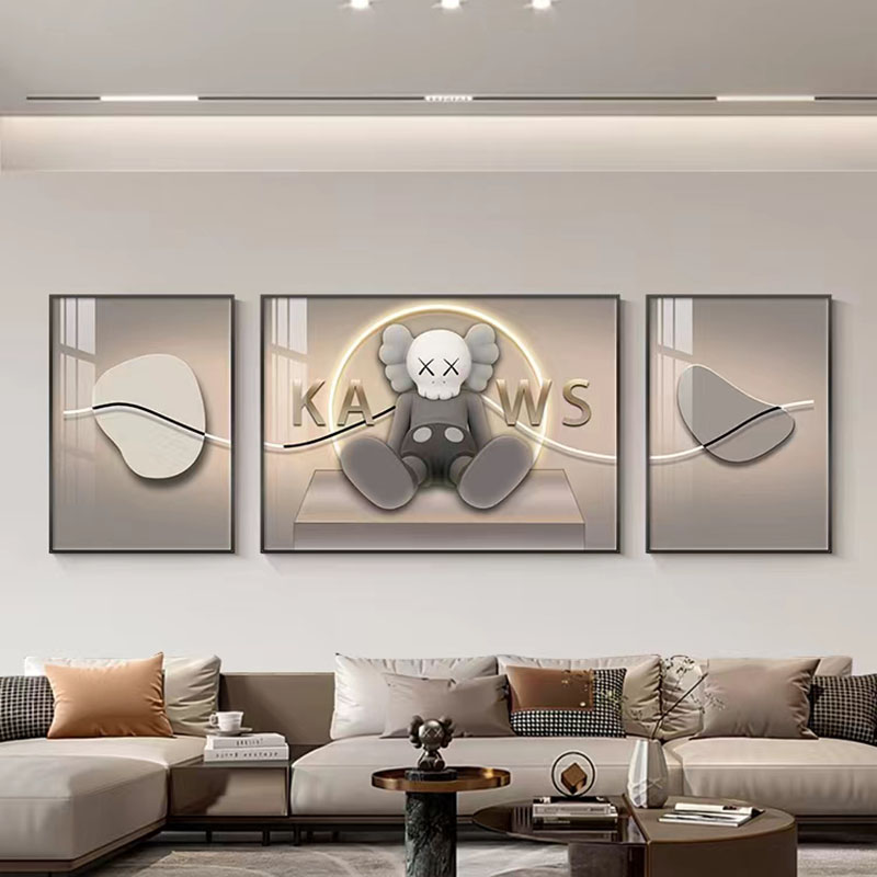 【KAWS镶钻客厅画】顺丰发货工厂品质沙发背景客厅三联晶瓷镶钻画