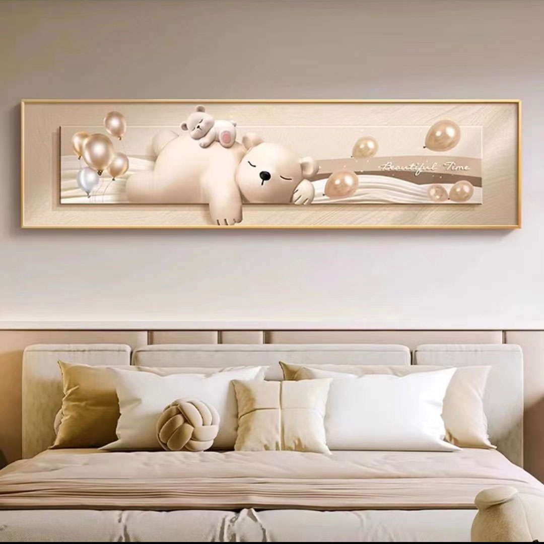 奶油风卧室装饰画可爱小熊主卧房间床头挂画高级感轻奢儿童房壁画