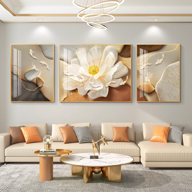 奶油风晶瓷装饰画沙发背景墙装饰画抽象墙面油画风现代花朵玄关画