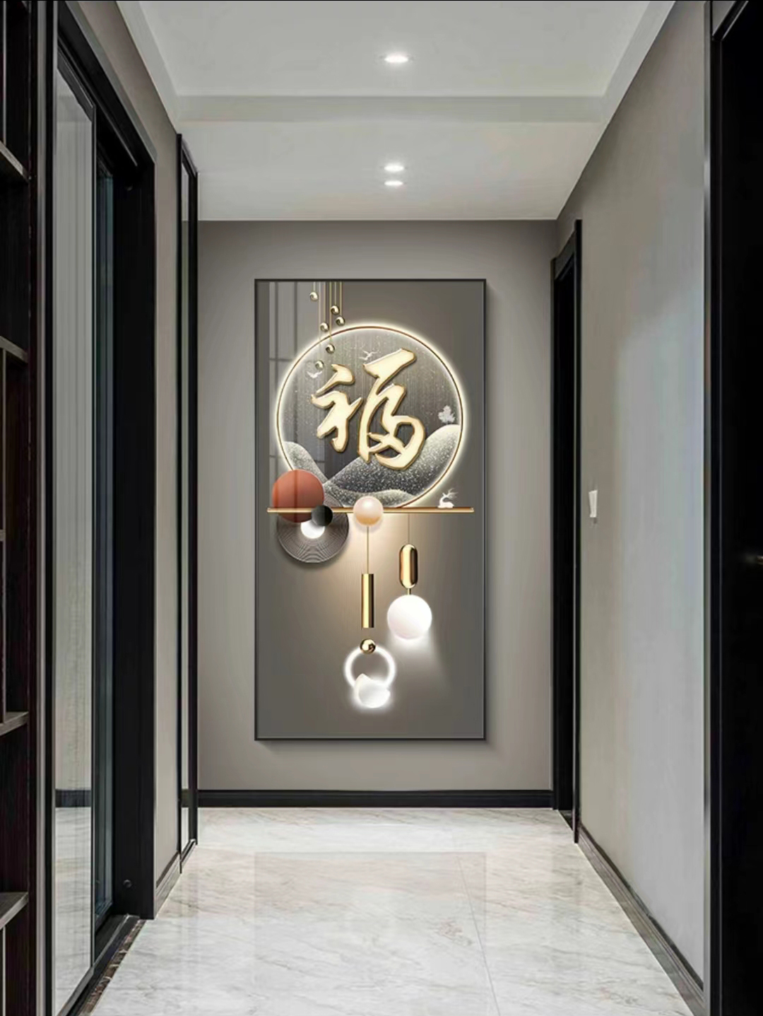 轻奢入户玄关装饰画福字大气走廊过道装饰壁画正对门高端山水挂画