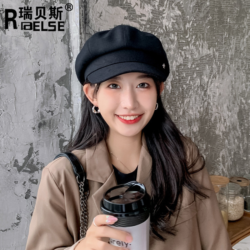 秋冬新款韩版日系旅行街拍百搭网红款八角帽女纯色简约时尚贝雷帽