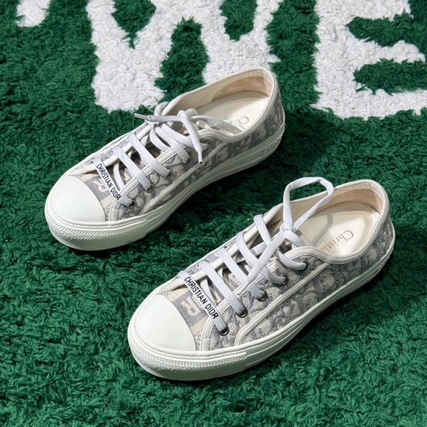 99新 DIOR/迪奥 WalknDior 灰色棉质 低帮板鞋 36.5码