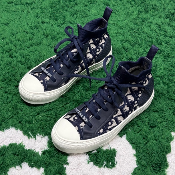 99新 DIOR/迪奥 WalknDior 蓝白色 中帮针织拼接 板鞋 36码