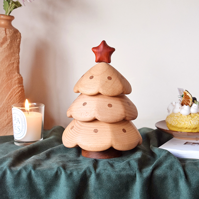 山舍｜圣诞树收纳盒实木桌面摆件高颜值多层首饰盒圣诞节创意礼物