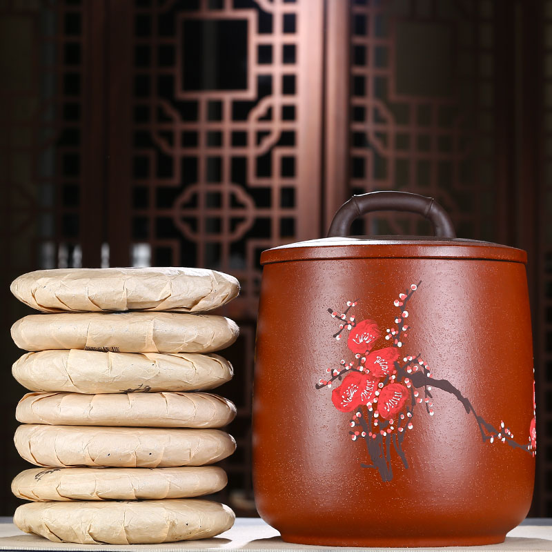 君爱陶宜兴紫砂茶叶罐普洱七子饼茶叶罐提梁茶叶桶茶叶罐存储茶罐