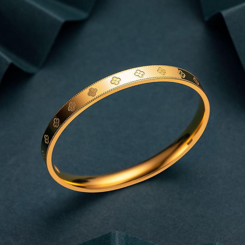 铜合金手镯 高定版四叶草手镯轻奢金色不掉色古法经典百搭实心厚9