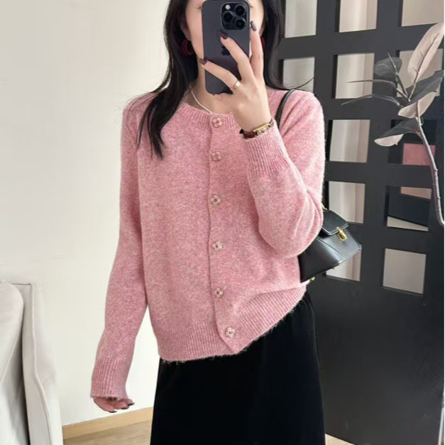 韩系单排扣针织开衫女秋装毛针织毛衣保暖百搭时尚长袖气质休闲