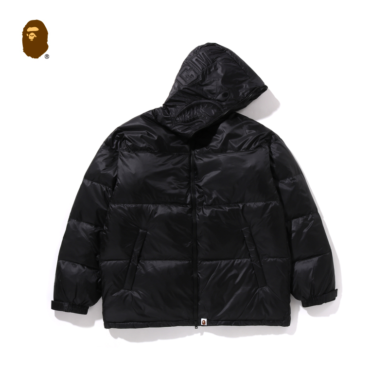 BAPE男装24秋冬纯色鲨鱼头刺绣宽松连帽羽绒服144002N