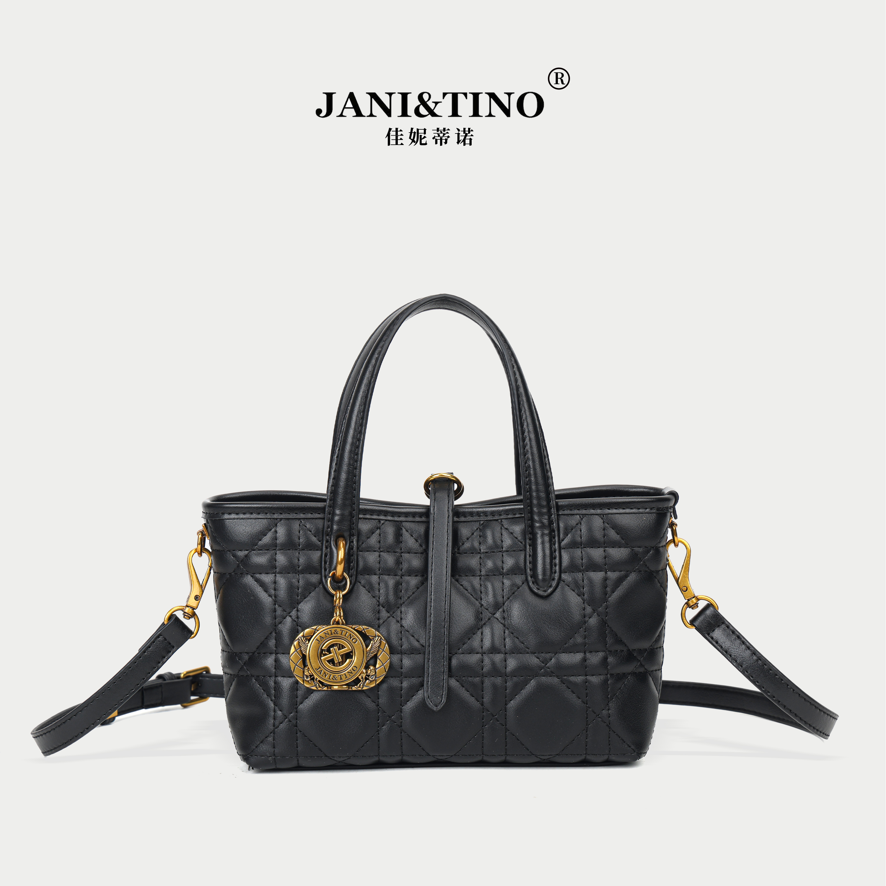 JANITINO/佳妮蒂诺时尚潮流手提斜跨包包3617绣线黑