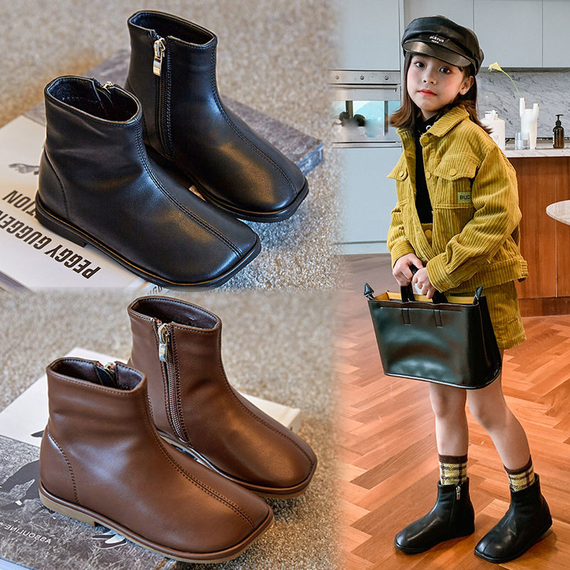 女童短靴方头秋季新款切尔西单靴儿童低筒靴小女孩软底靴子潮