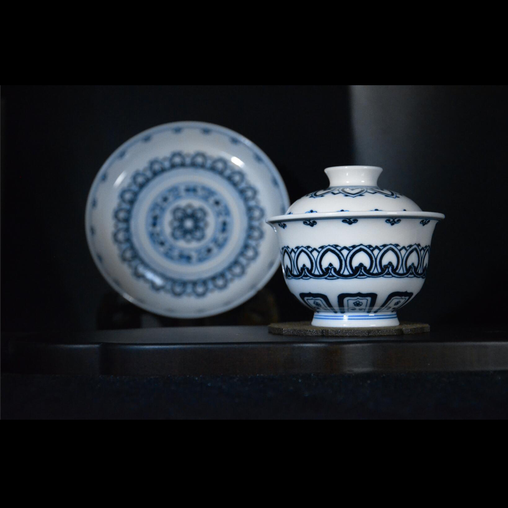 纯手工手绘景德镇高端釉下青花瓷缠枝陶瓷盖碗主人杯宝相柴窑茶具