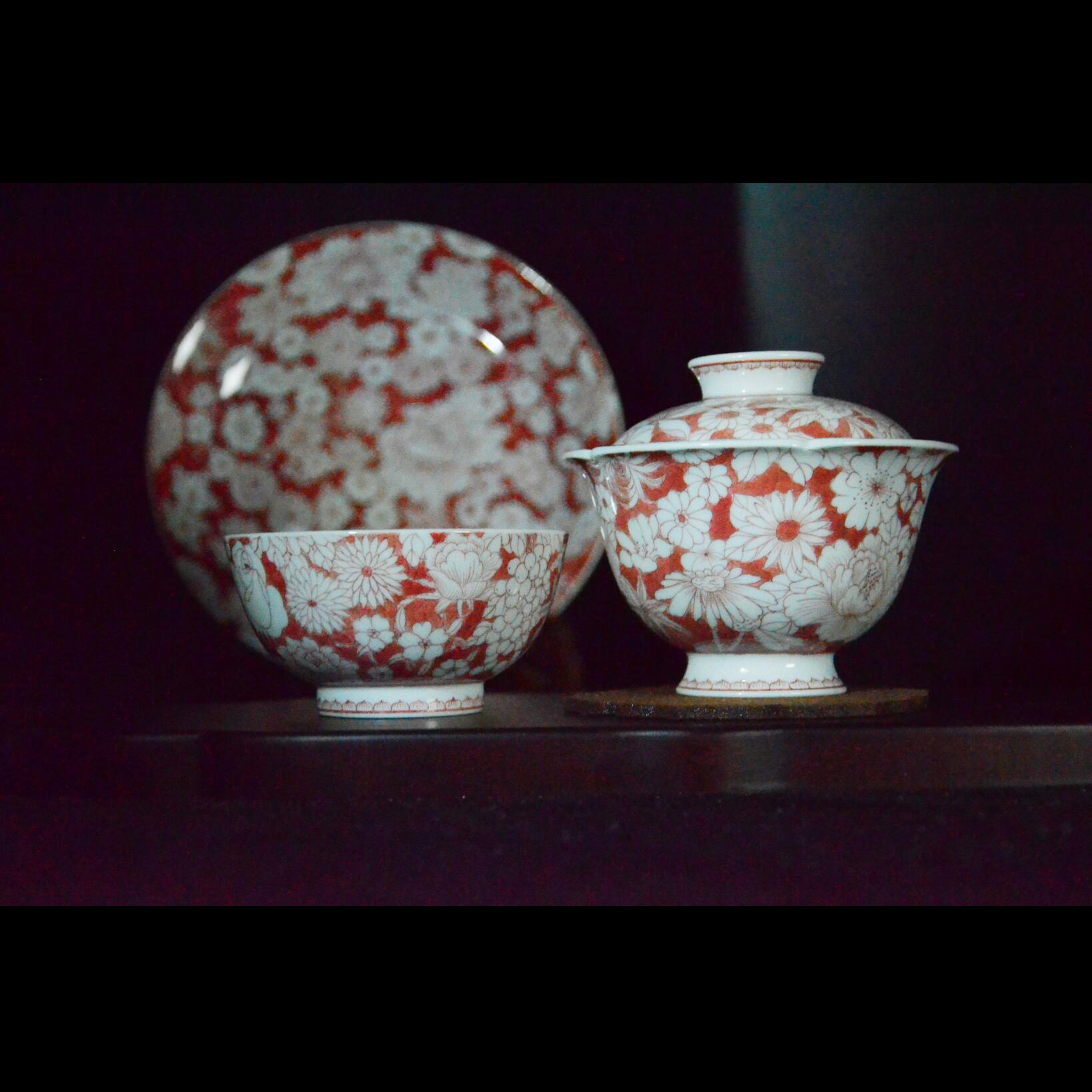 景德镇高端釉下红陶瓷盖碗茶杯主人杯纯手工手绘万花红色万花柴窑