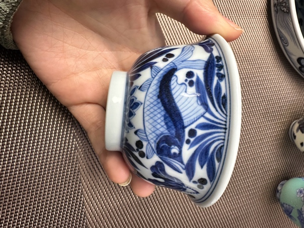 鱼藻压手杯全手工手绘