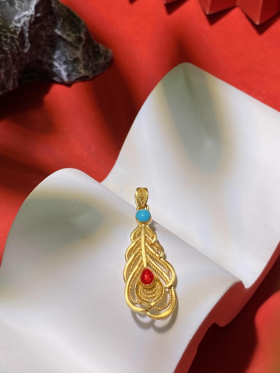 花丝羽毛吊坠（总重约2.57g）精美精品饰品