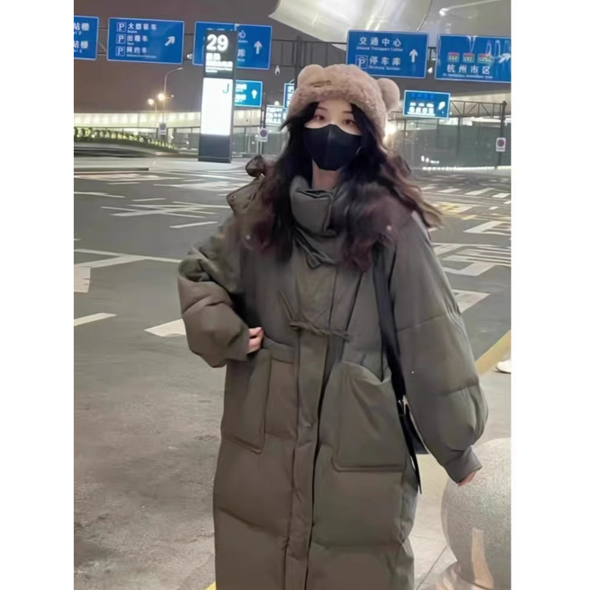 GUIDI FAME长款棉服女新款2023年小个子加厚过膝冬季外套棉衣棉袄