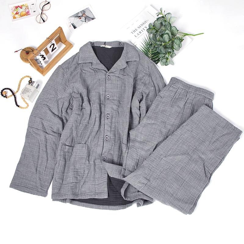 天竺良品【活动中】四层纱布家居服男款透气棉纱时尚休闲睡衣套装