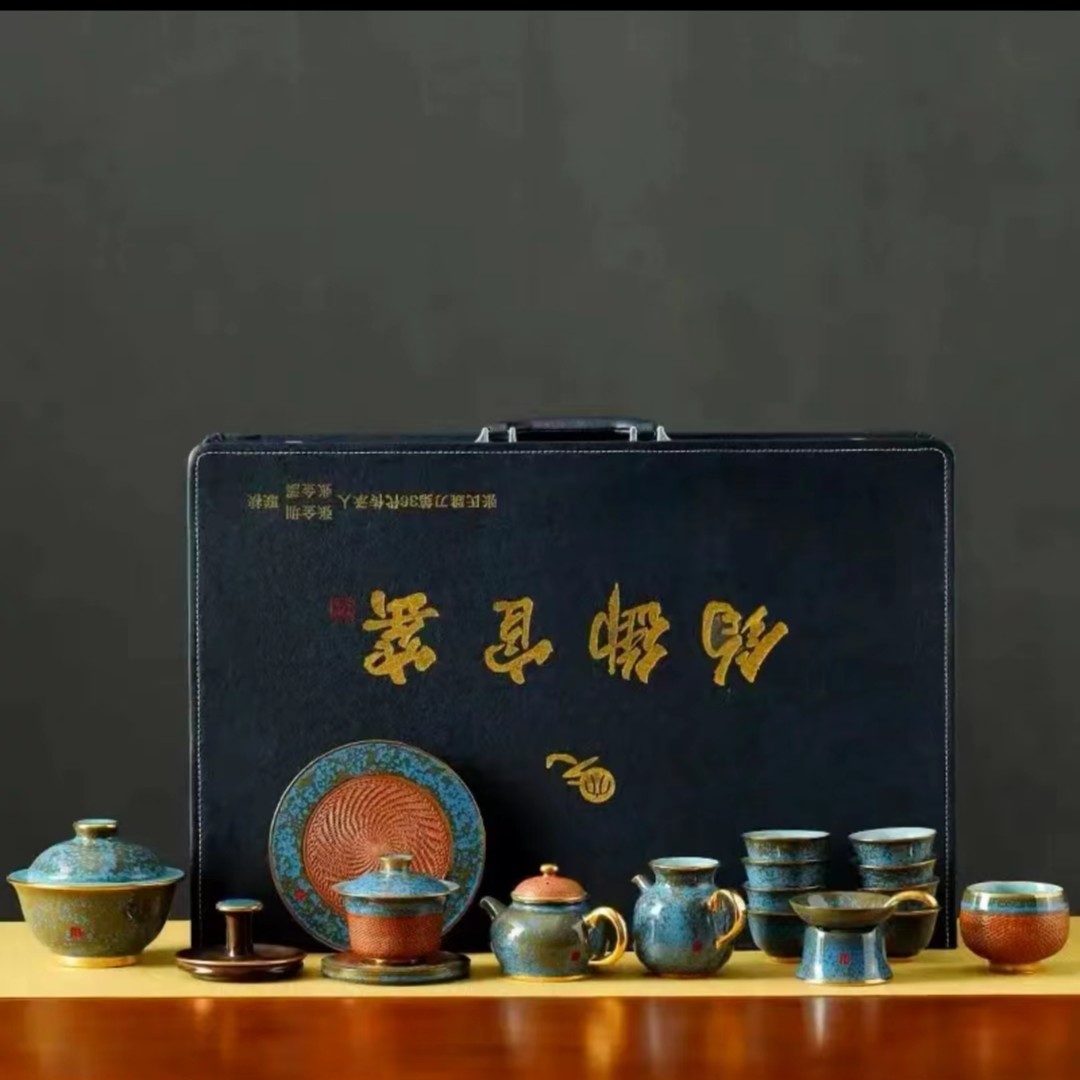 张金溪张继玔联合打造钧瓷套组升级款手工跳刀茶具22头大套装0662