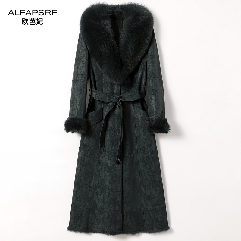 ALFAPSRF/歐芭妃177兔皮毛一体冬季修身长款狐狸毛领女士皮草轻奢