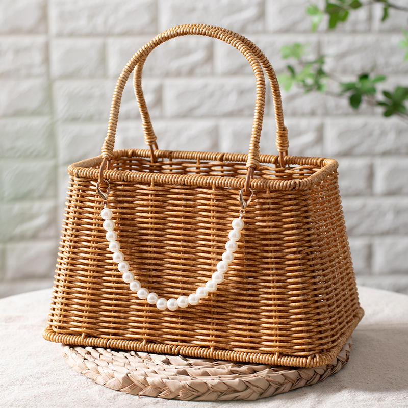 浦澜仿藤编手提篮拍照道具创意结婚伴手礼品篮子中式茶具收纳篮