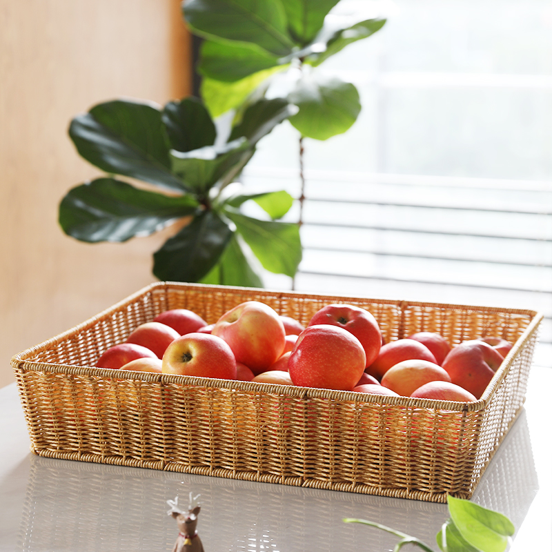 浦澜塑料藤编大号超市货架水果零食展示篮面包陈列筐家用收纳盘