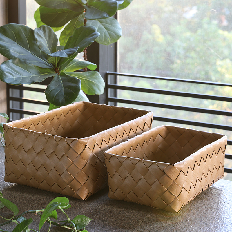 浦澜日式仿藤桌面零食收纳筐客厅杂物盒浴室用品抽屉整理篮