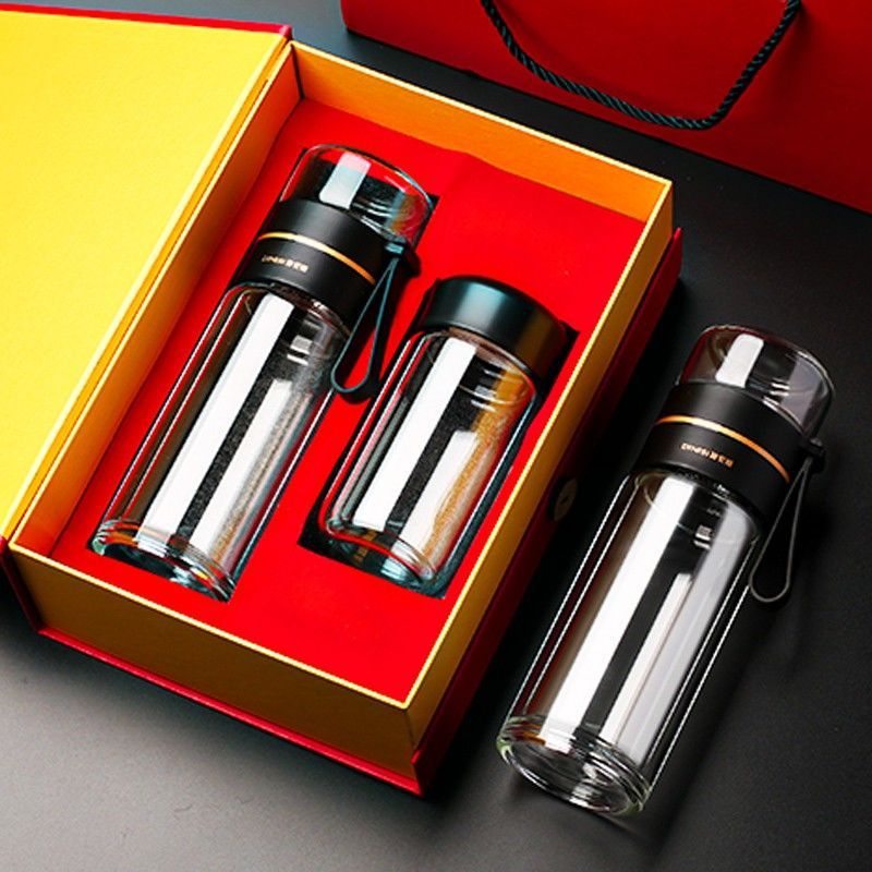 茶水分离双层玻璃杯隔热防爆耐高温男士水杯高档礼盒便携泡茶杯子