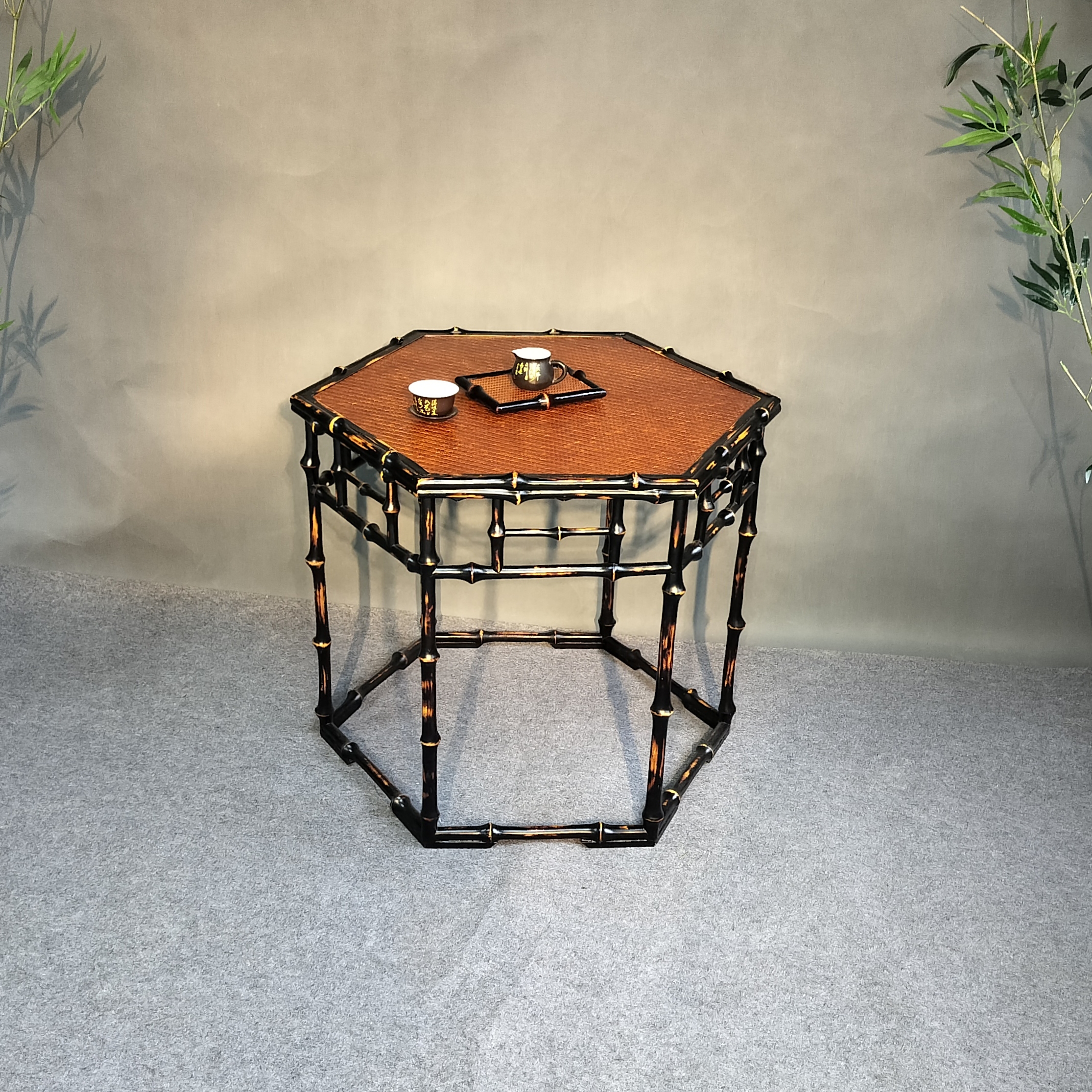 新中式桌椅桌子方形手工六角茶几复古简约家用古典室外创意家具
