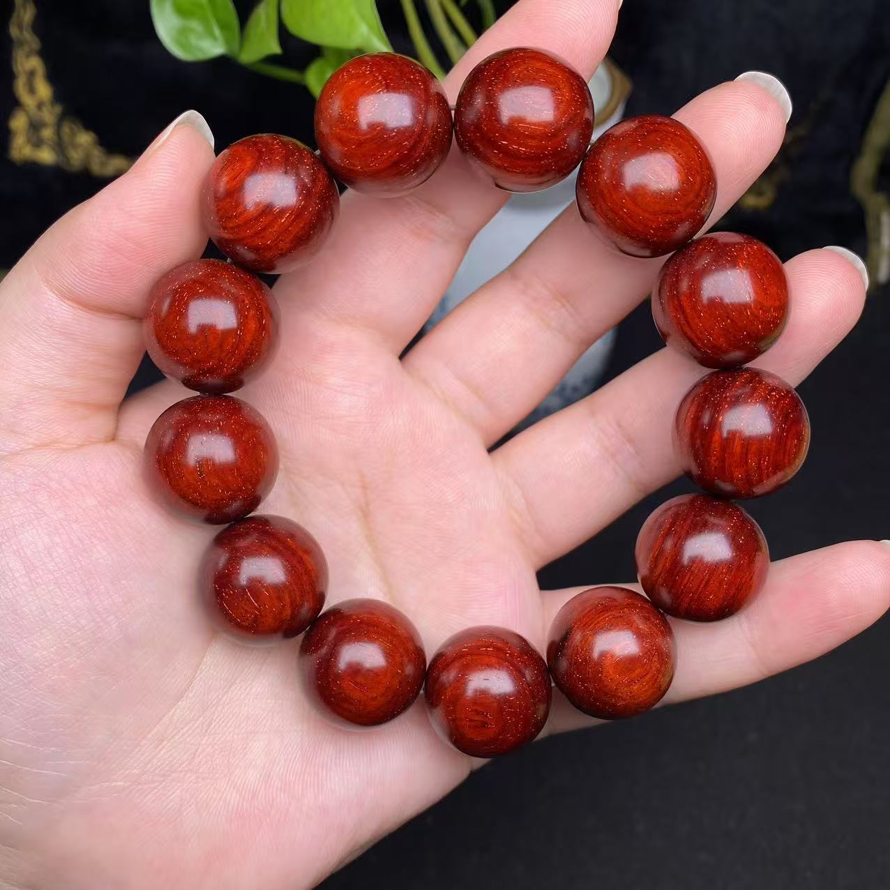 原汁原味1.8cm 5星鳞底细爆金星小叶紫檀单圈文玩手串佛珠