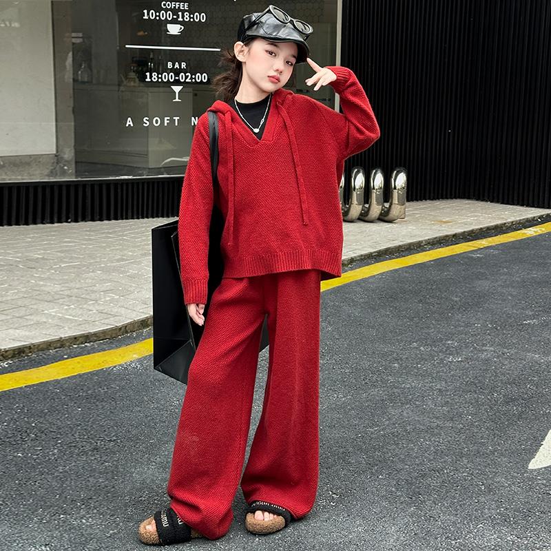 女大童秋冬装毛衣套装2024新款韩版洋气时髦小女孩加厚针织两件套