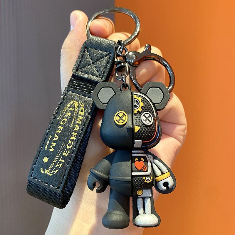 潮酷机械小熊钥匙扣个性汽车钥匙链卡通立体公仔创意时尚包包挂饰