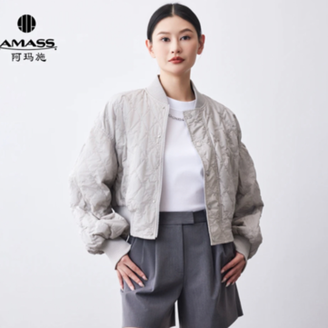 AMASS/阿玛施质感飞行夹克式短款宽松菱格新雪丽棉服5400844-1034