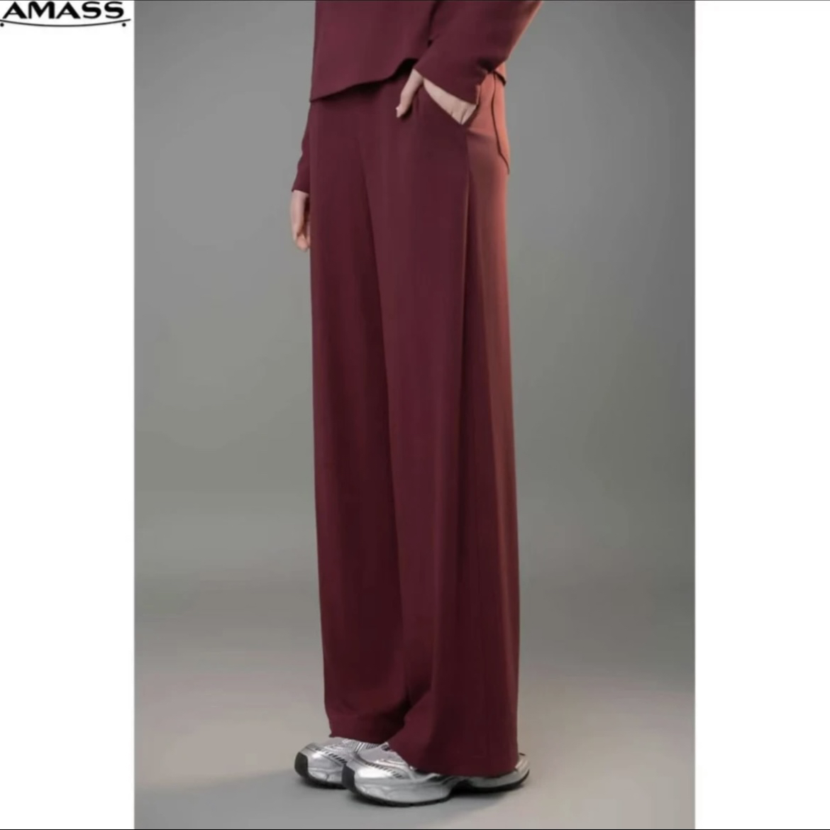 AMASS/阿玛施新款安可拉红显瘦高腰时尚百搭直筒休闲卫裤5100586