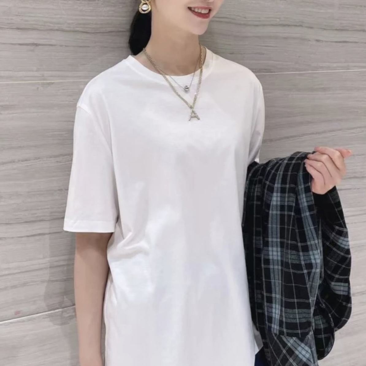 【北京阿玛施 】丝滑质感素面T恤 5300793圆领宽松短袖夏季