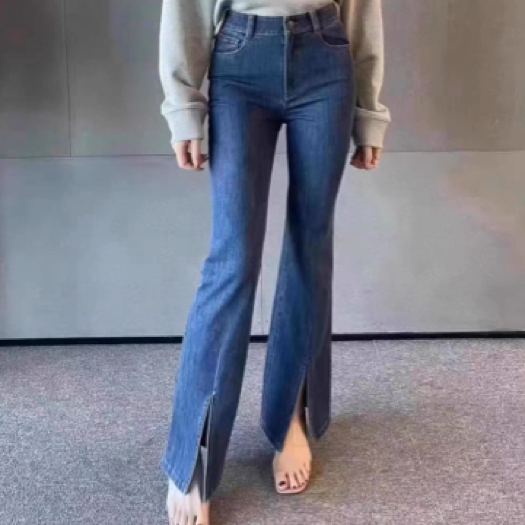 【官方正品】2024春季新款高腰开叉显瘦牛仔微喇裤子5100467